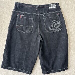 5ive Jungle & Co Denim Shorts Mens 42 Dark Wash Baggy Y2K Jorts Embroidered